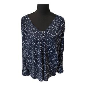 Zara Navy Blue Star Button Up Blouse Long Sleeve Large